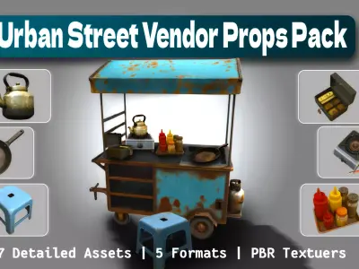 Urban Street Vendor Props Pack  PBR Game Ready Low Poly 3D Model Low-poly 3D model