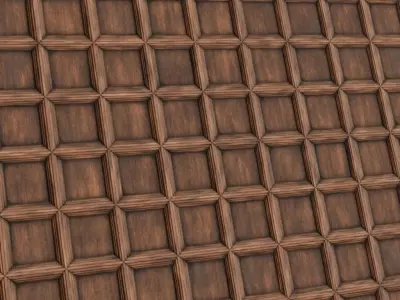 Traditional Coffered Wood Ceiling Panels PBR Texture