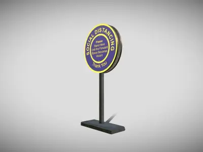 Social Distancing Signage Low-poly 3D model