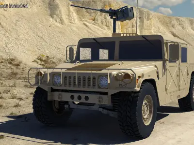  Military Humvee with Mounted Machine Gun Rigged for Cinema 4D 