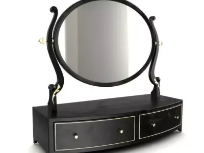 Black Dresser With Circular Mirror 3D model