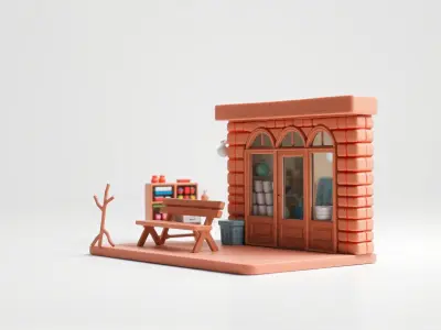 Clay Bench Model with Vibrant Design Low-poly 3D model