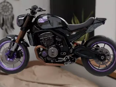 Retro Futuristic Cyberpunk Motorcycle   High Detail 3D Model 3D model