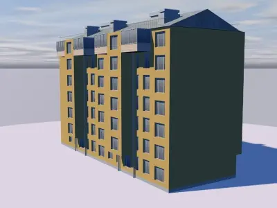 Five storied building Low-poly 3D model