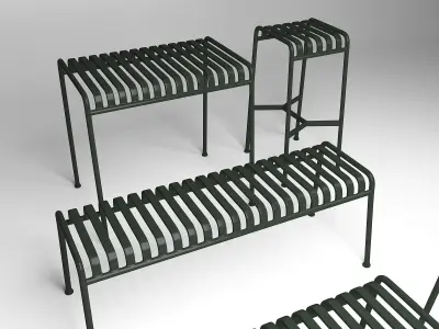 Palissade Ottoman and Table and Bar Stool and Stool and Bench 3D model