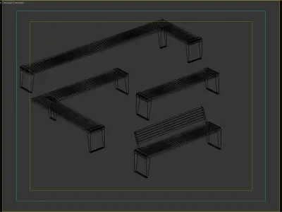 Modular Wood and Metal Bench Collection for Urban Areas 3D model