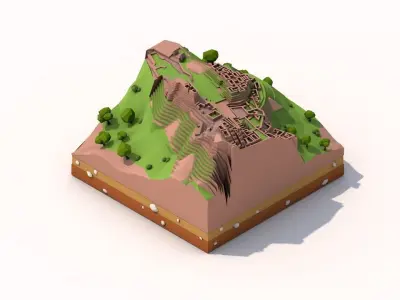 Cartoon Low Poly Machu Pichu Landmark Low-poly 3D model