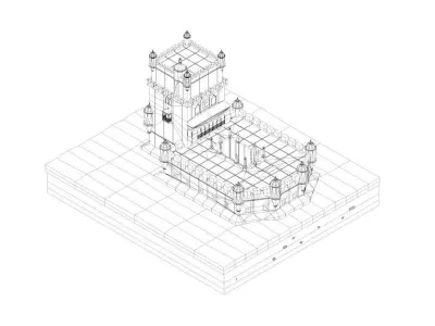 Cartoon Lowpoly Belem Tower Low-poly 3D model