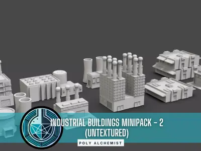 Low Poly 10 Industrial Buildings Mini Pack 2 - Untextured Low-poly 3D model