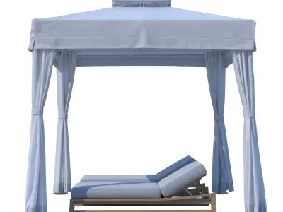 RH TUUCI  ATLANTIS PAVILION CABANA WITH SEBASTIAN TEAK CHAISE Low-poly 3D model