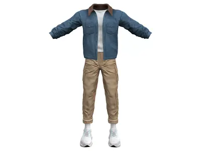 Men Cargo Pants Denim Jacket Tshirt Sports Shoes Outfit Low-poly 3D model
