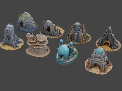 Sci Fi Temples Collection Low-poly 3D model