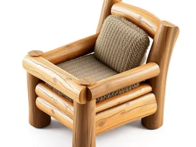 Rustic Log Cabin Armchair Low-poly 3D model