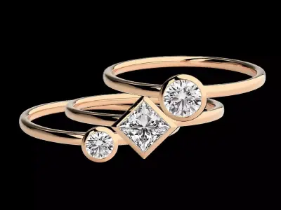 Solitaire Tri stackable rings 3dm stl renders details 3D print model