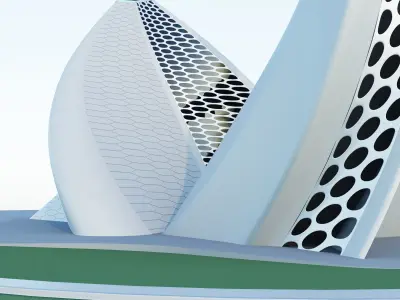 Hotel futuristic building with curves 3D model