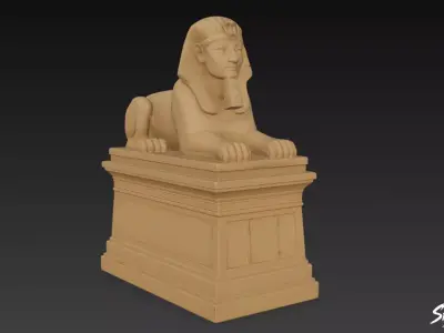 Egyptian Sphinx Statue on Pedestal Low-poly 3D model