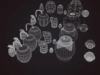 Fantasy and Realistic Grenades Low-poly 3D model