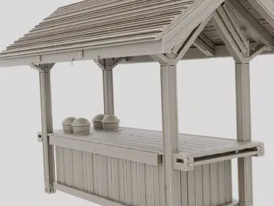Fantasy Wooden Market Stall for 3D print Low-poly 3D model