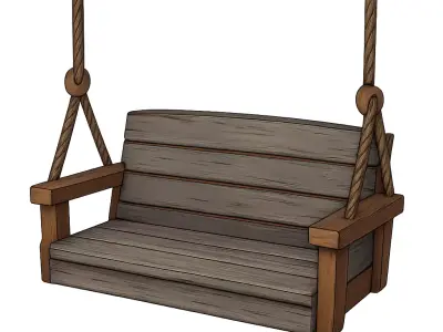 Rustic Wooden Hanging Swing 3D model