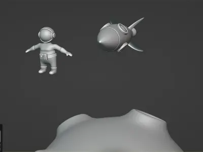 Astronaut Rigged - Rocket and Planet stylized 3D Low Poly Low-poly 3D model