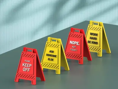 Funny Office Desk Signs  3D Mini Floor Sign Set 4 pcs 3D print model