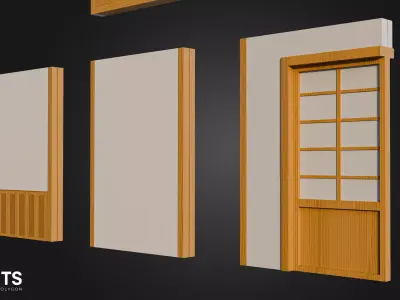 Modular Japanese Wall and Shoji Door Low-poly 3D model