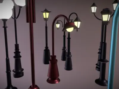 Lamposts Asset Pack - Streetlight 3d Model Set lowpoly 3D model