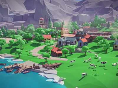 Village Low-poly 3D model