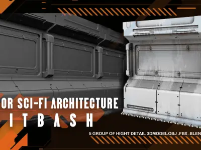 Scifi kitbash 5 walls 3D model