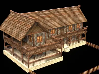 Medieval Farmhouse Low Poly Model Low-poly 3D model