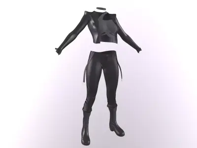 Female leather sci-fi spy outfit Low-poly 3D model
