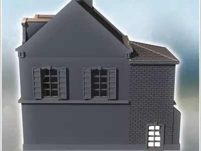 Two-story building with baroque-style roof windows and rear anne 3D print model