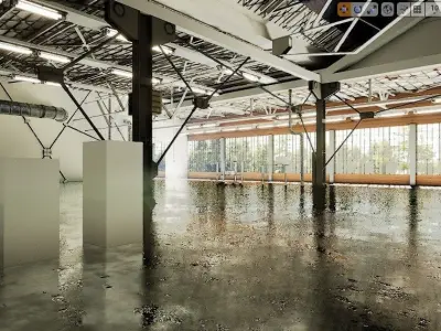 warehouse empty with concrete floor and windows Low-poly 3D model