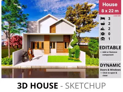 House 8x22m code 630 - Sketchup 3D model 3D model 3D model