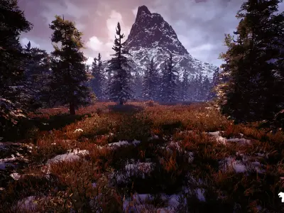 Nordic Viking Landscape Snowy  Sunny  Low-poly 3D model