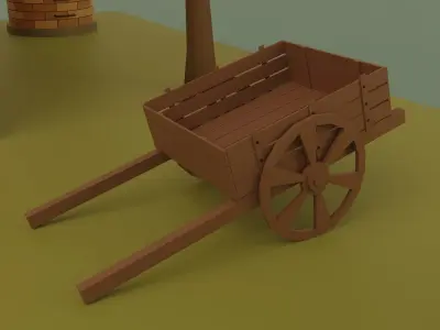 Farm with barn and trees Low-poly 3D model