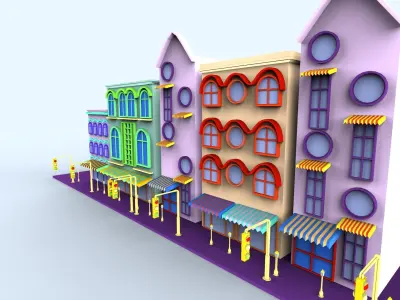 Cartoon Street Building  Low-poly 3D model