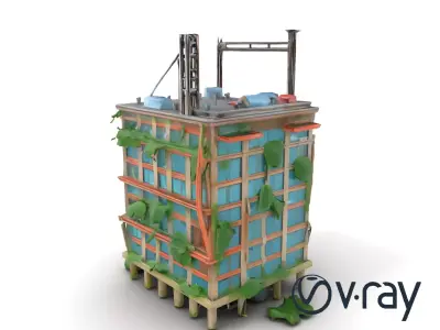 Collapsed Skyscraper with Twisted Steel Frame model pack Low-poly 3D model