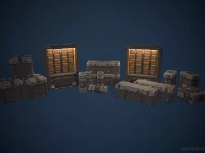 Sci-fi Container Set Low-poly 3D model