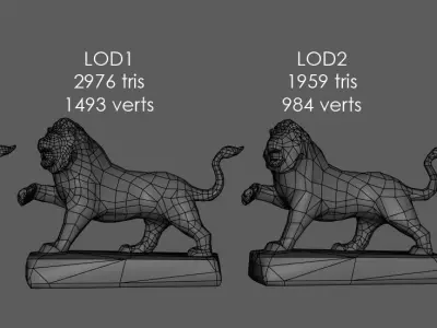 Lion Statue Game Model Low-poly 3D model