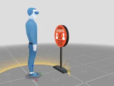 Social Distancing Signage Low-poly 3D model