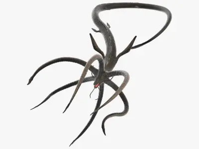  Mythical Sea Leviathan Serpent Form Black Rigged for Maya 