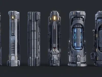 Sci-Fi Parts Kit Pack Vol 02 Column-PBR Low-poly 3D model