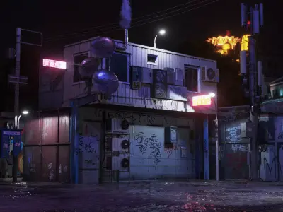 Cyberpunk Street Theme Low-poly 3D model