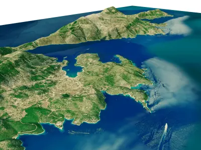 Ithaca Island full 3d model terrain Low-poly 3D model