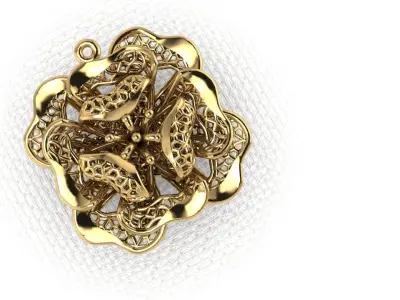 pendant23 gold filigree flower brooch 3D print model
