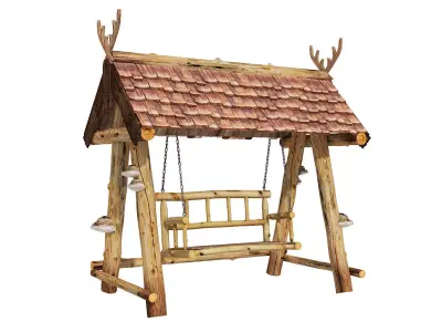 Garden Wooden Ethnic Swing 3D model