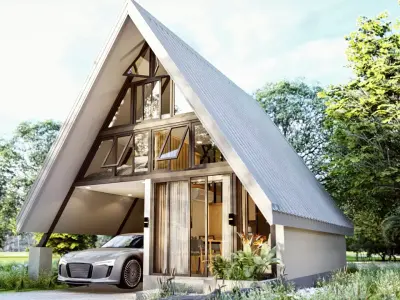A-Frame House with Loft and Parking Modern Cabin 3D Model Low-poly 3D model
