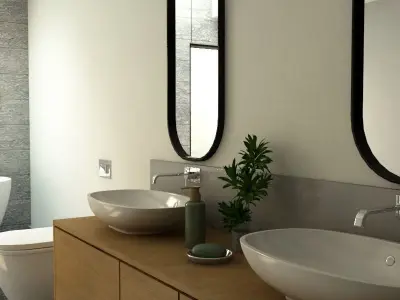 Bathroom 3D model modern with two sinks and bathtub 3D model