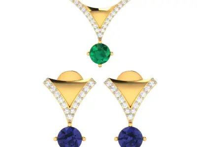 Women Earrings Pendant Set 3dm stl FBX OBJ Render Detail 3D print model purchase